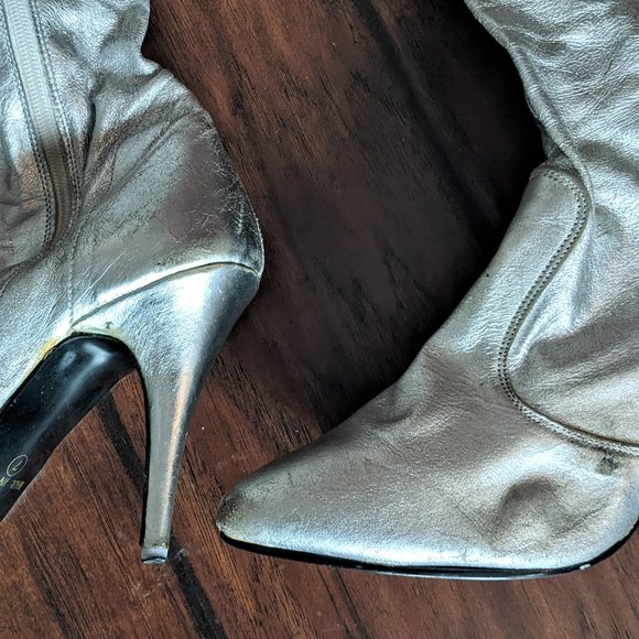 Vintage 80s Silver Leather NYLA Thigh-High space boots Size 7 - Picture 5 of 11